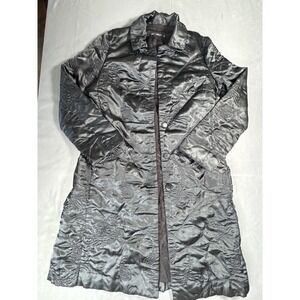 For Joseph Vintage Quilted 90s Y2K Satin Coat Black Floral‎ Embroidered M